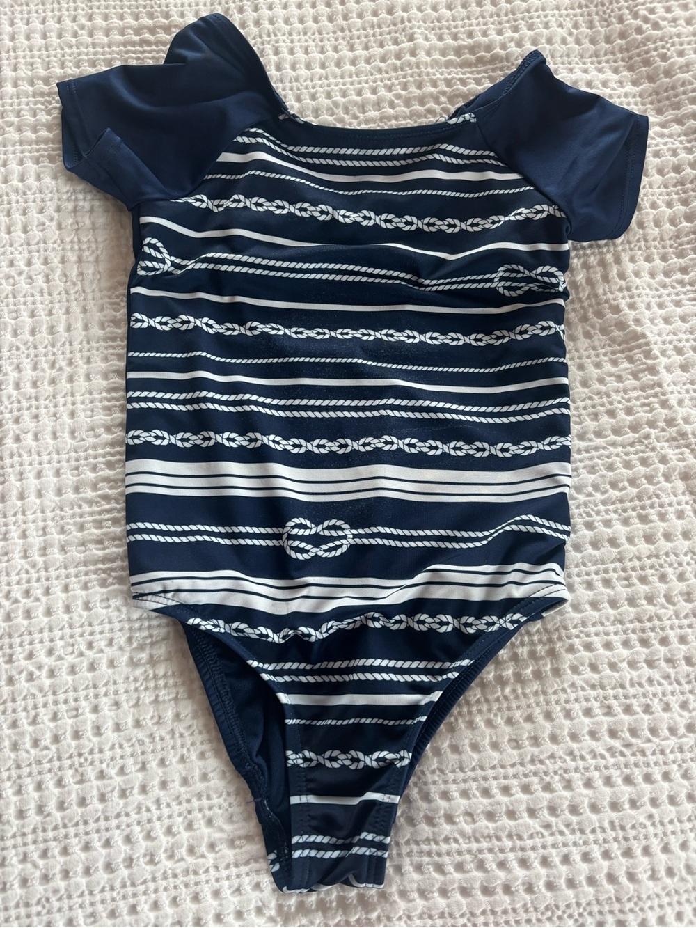 Lands End Navy & White Nautical Rope One-Piece Swimsuit XS